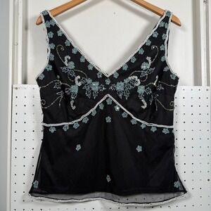 Marina Blouse Women's Black Beaded Sequins Embroidered Sleeveless Top Boho Large